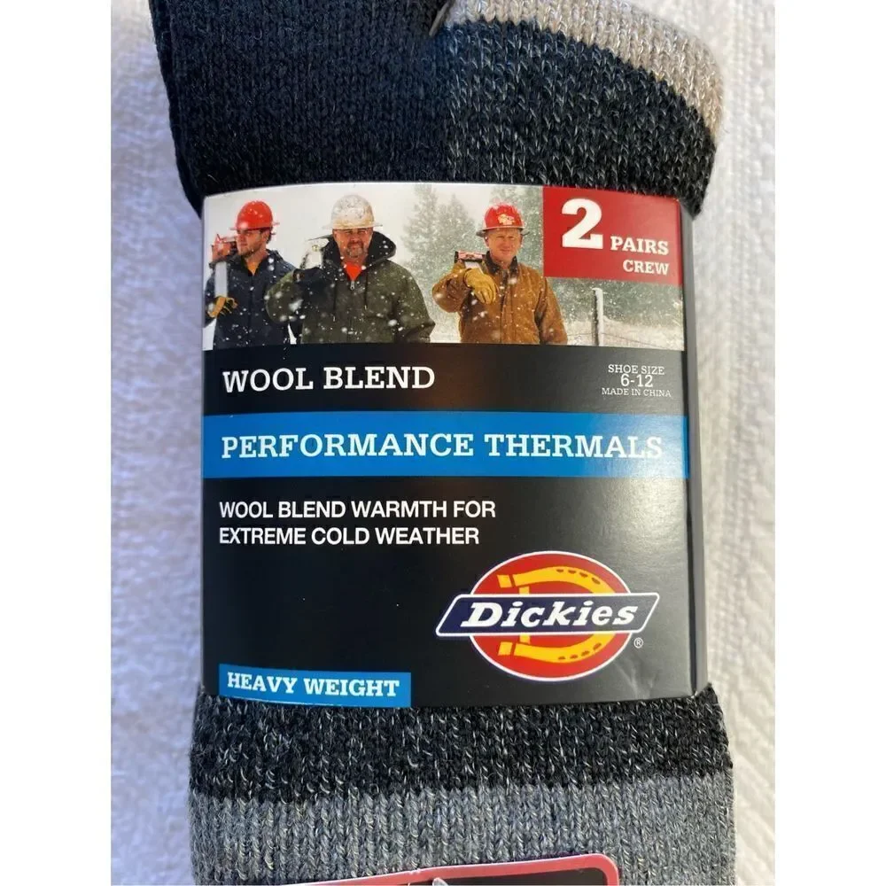 DICKIES Mens Shoe Size 6-12 Heaveyweight Wool-blend Thermel Crew Socks 2-Pack